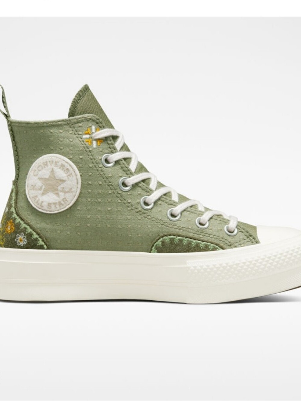 Converse Embroidered Autumn Lift Platform Sneakers Green Womens Size 7